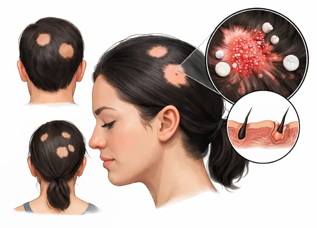 Alopecia Mucinosa causing skin changes and localized hair loss around hair follicles