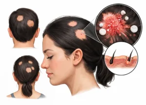 Alopecia Mucinosa causing skin changes and localized hair loss around hair follicles