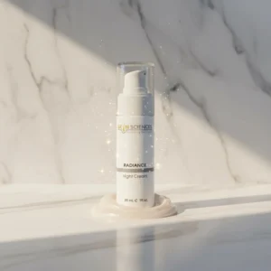 Woman applying night cream for face as part of a nighttime skincare routine.